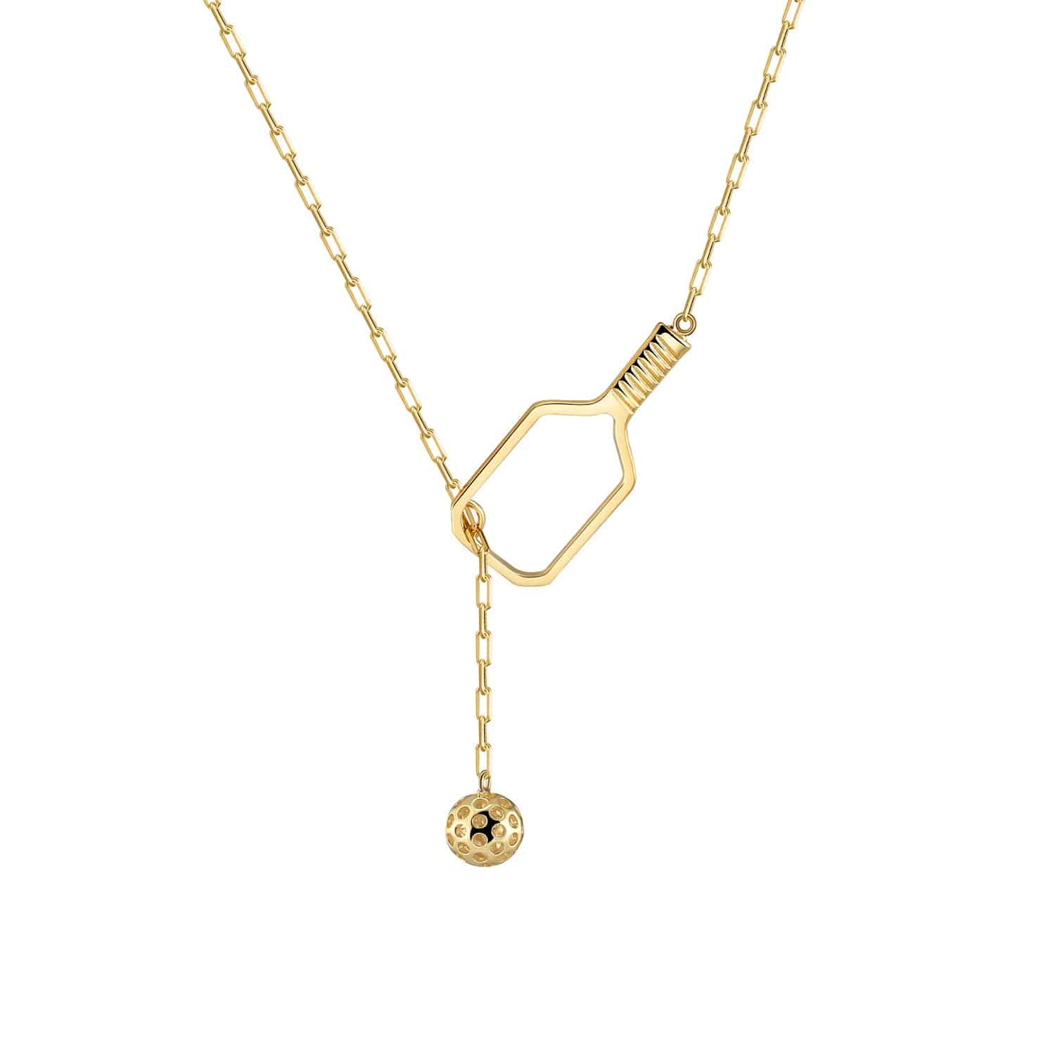 Pickleball Lariat Gold Paddle & Ball Necklace