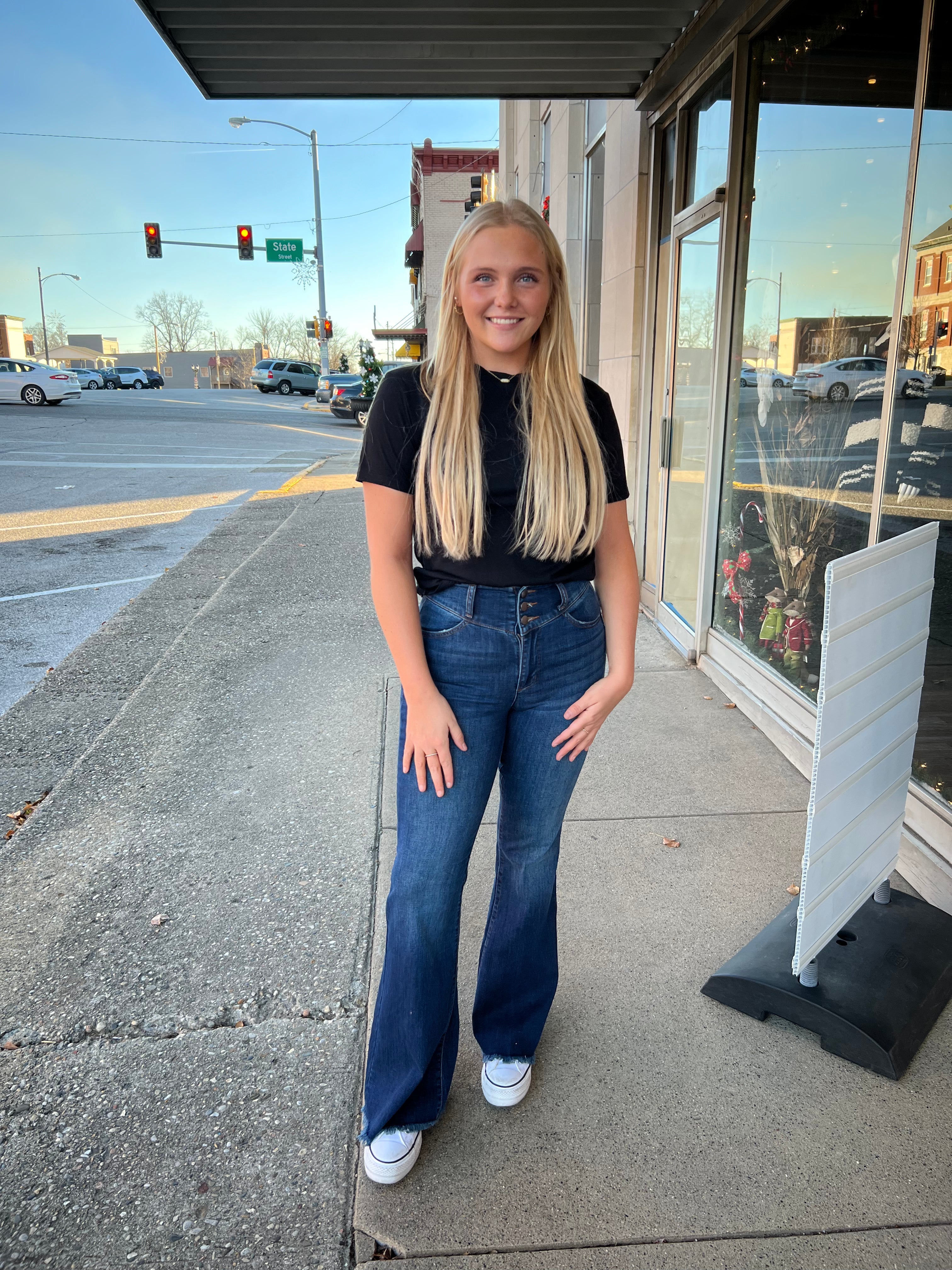 Sneakpeek Triple Button Denim Jeans - Athena's Fashion Boutique