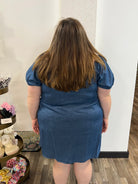 Plus Size Square Neck Wrap Bubble Sleeve Dress