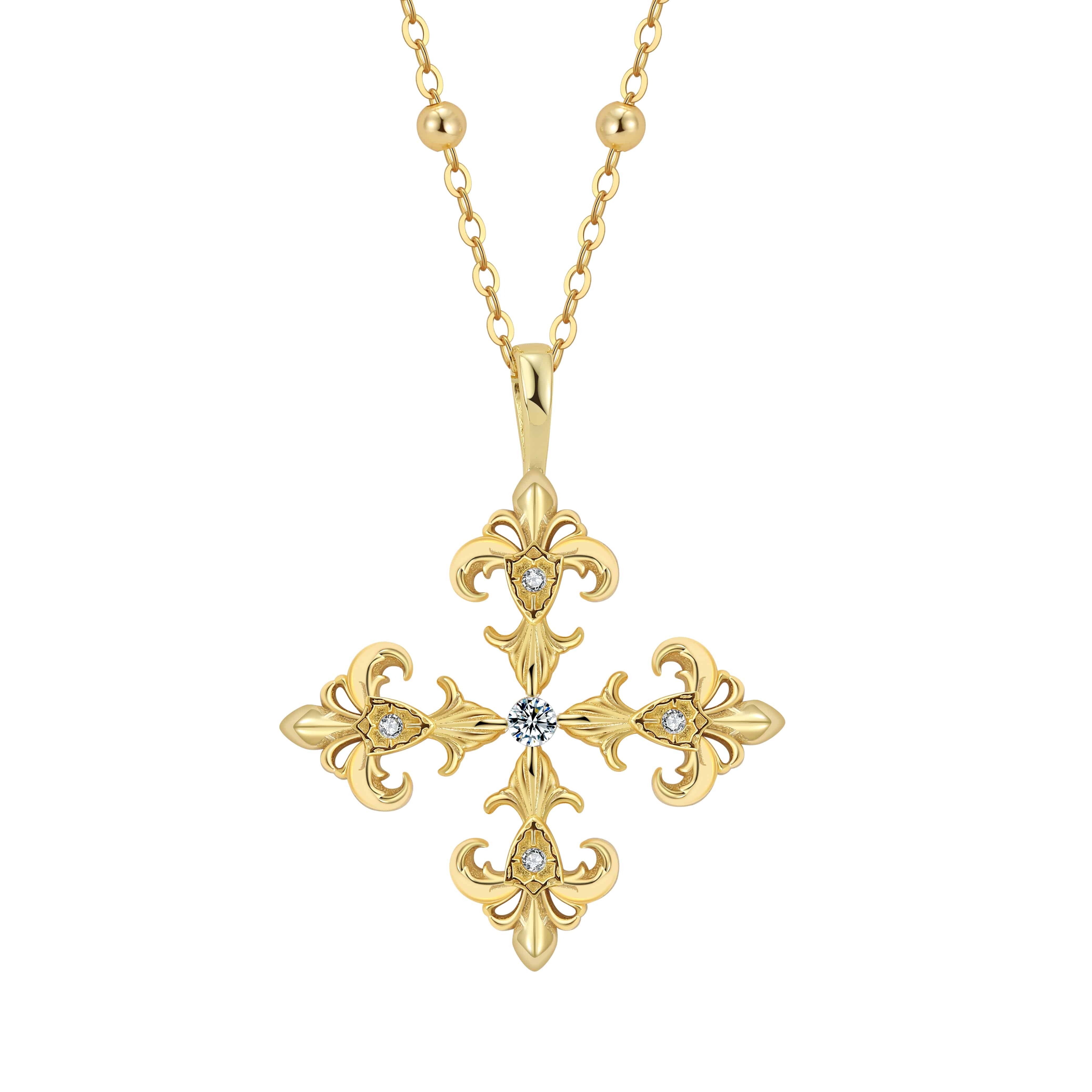 Saints Fleur De Lis Deni Cross Necklace Gold