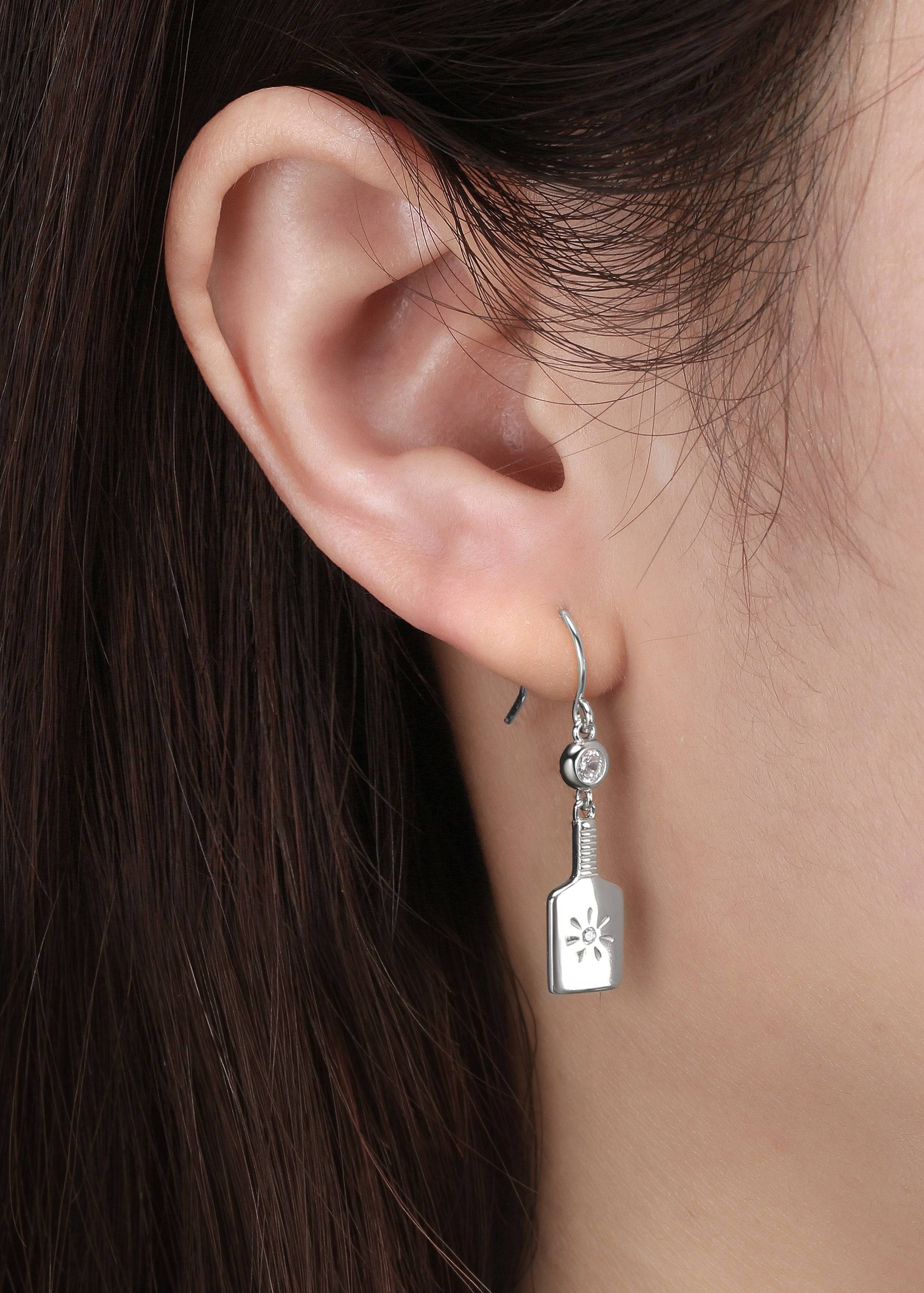 Pickleball Paddle Drop Silver Earrings