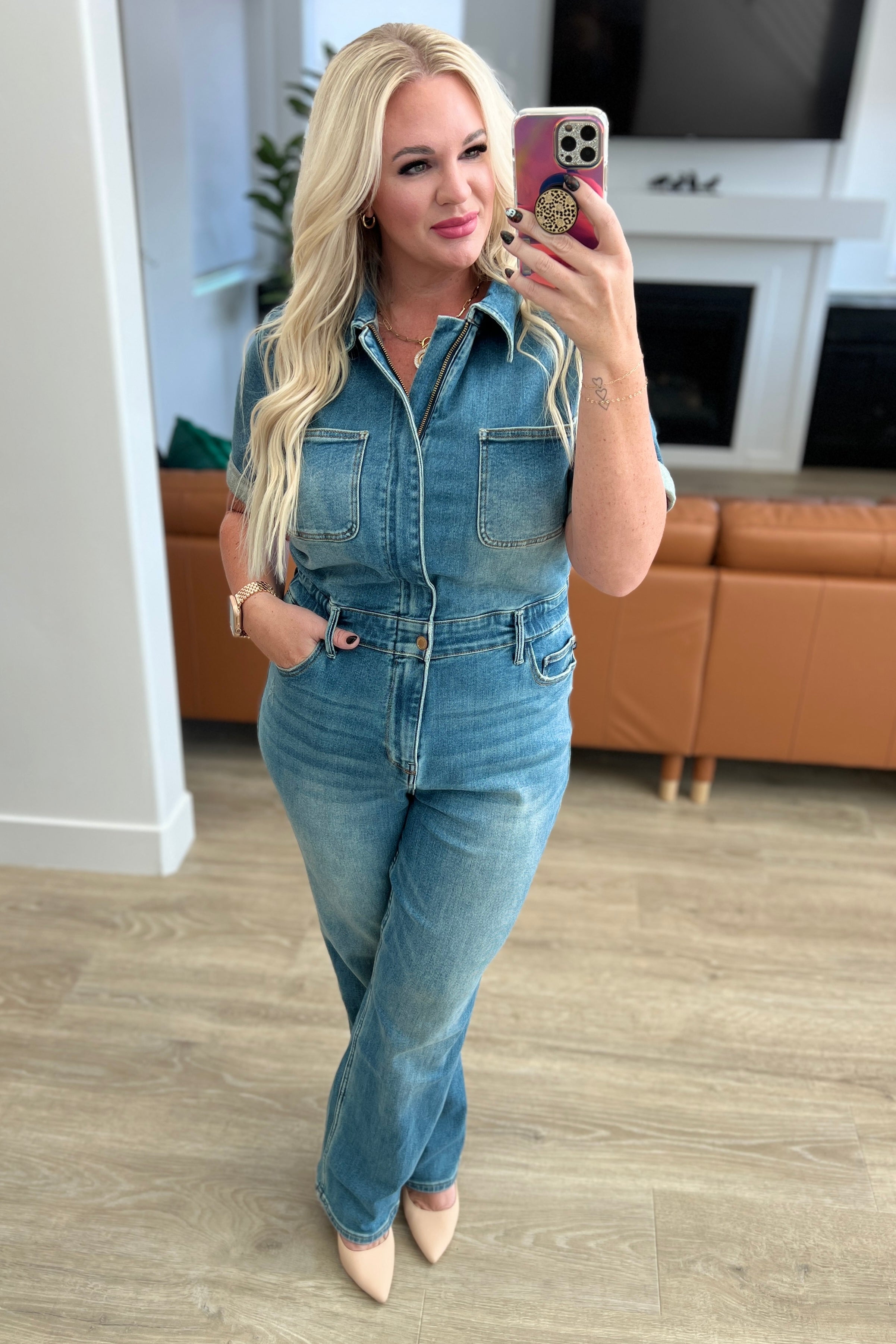 Sylvia Short Sleeve Denim Jumpsuit (Online Exclusive) – Shoptiques