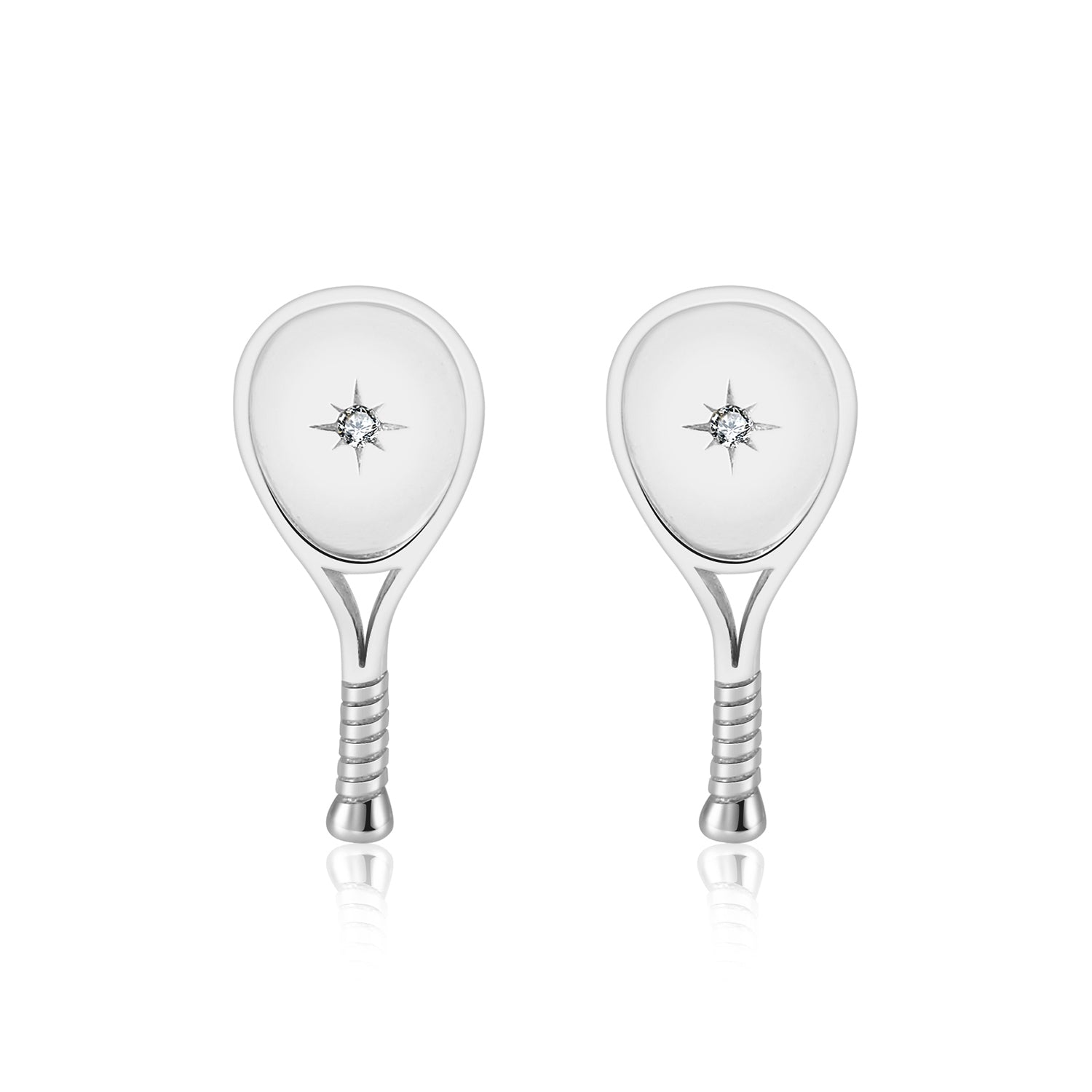 LoveMatch Tennis Racquet Stud Earrings Silver