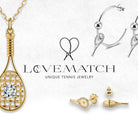 Tennis-themed jewelry set with 'Lovematch' branding on a light background