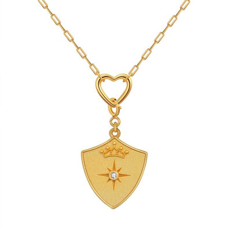 Saints Shield Crown Pendant Heart Necklace