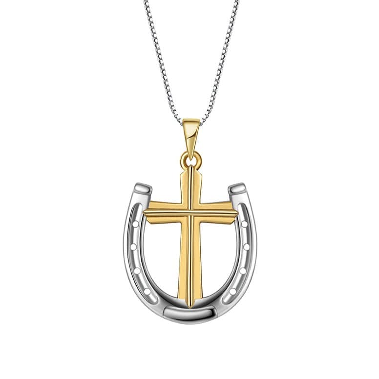 Saints Rider's Prayer Two-Tone Necklace on Silver Chain