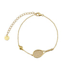 LoveMatch Tennis Ace Racquet and Ball on gold chain Bracelet on white background