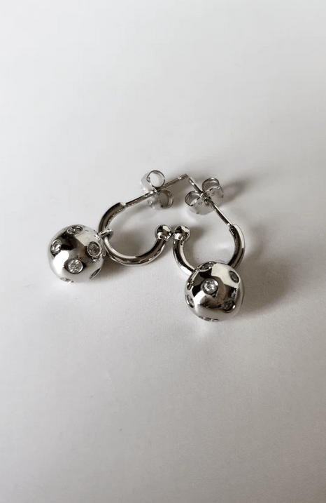 Pickleball Huggie Hoop Silver Earrings