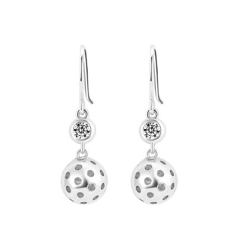 Pickleball Ball Drop Silver Earrings