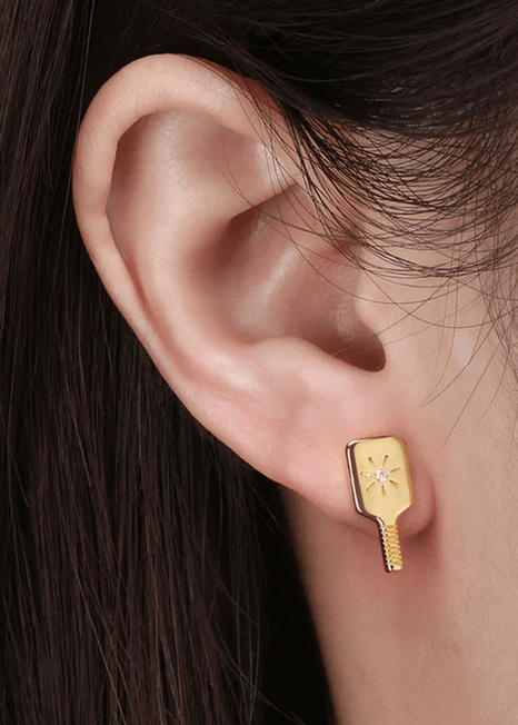 Pickleball Paddle Stud Earrings Gold