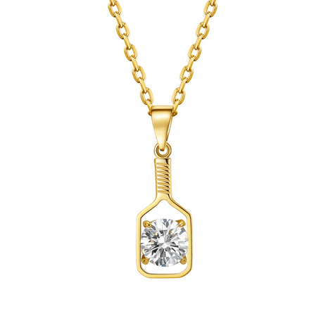 Pickleball Diamond Solitaire Gold Paddle Necklace