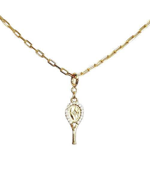 LoveMatch Tennis Racquet Pendant Necklace Gold