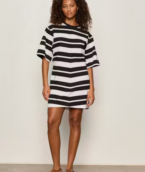 Ready Or Not Cinch Tee Dress- Black/White Stripe S / Black/White Stripe
