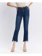 Vervet Dark Wash High Rise Distressed Hem Kick Flare Jeans