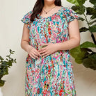 Women's Plus Size Multi Floral Ruffled Midi Dress with Pockets