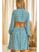 Teal and White Aztec Printed Open Back Dress - Athena's Fashion Boutique