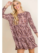 Animal Print Long Sleeve Babydoll Dress