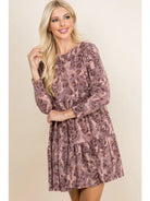 Animal Print Long Sleeve Babydoll Dress