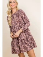 Animal Print Long Sleeve Babydoll Dress