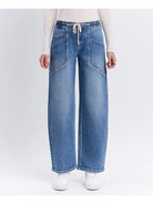 Vervet High Rise Elastic Waistband Wide Barrel Jeans