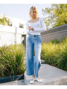 Vervet High Rise Elastic Waistband Wide Barrel Jeans