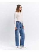 Vervet High Rise Elastic Waistband Wide Barrel Jeans