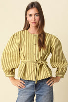 Olivaceous | Benica Stripe Belted Top | Sweetest Stitch Boutique RVA