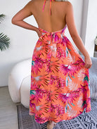Orange Cut-Out Beach Halter Long Dress