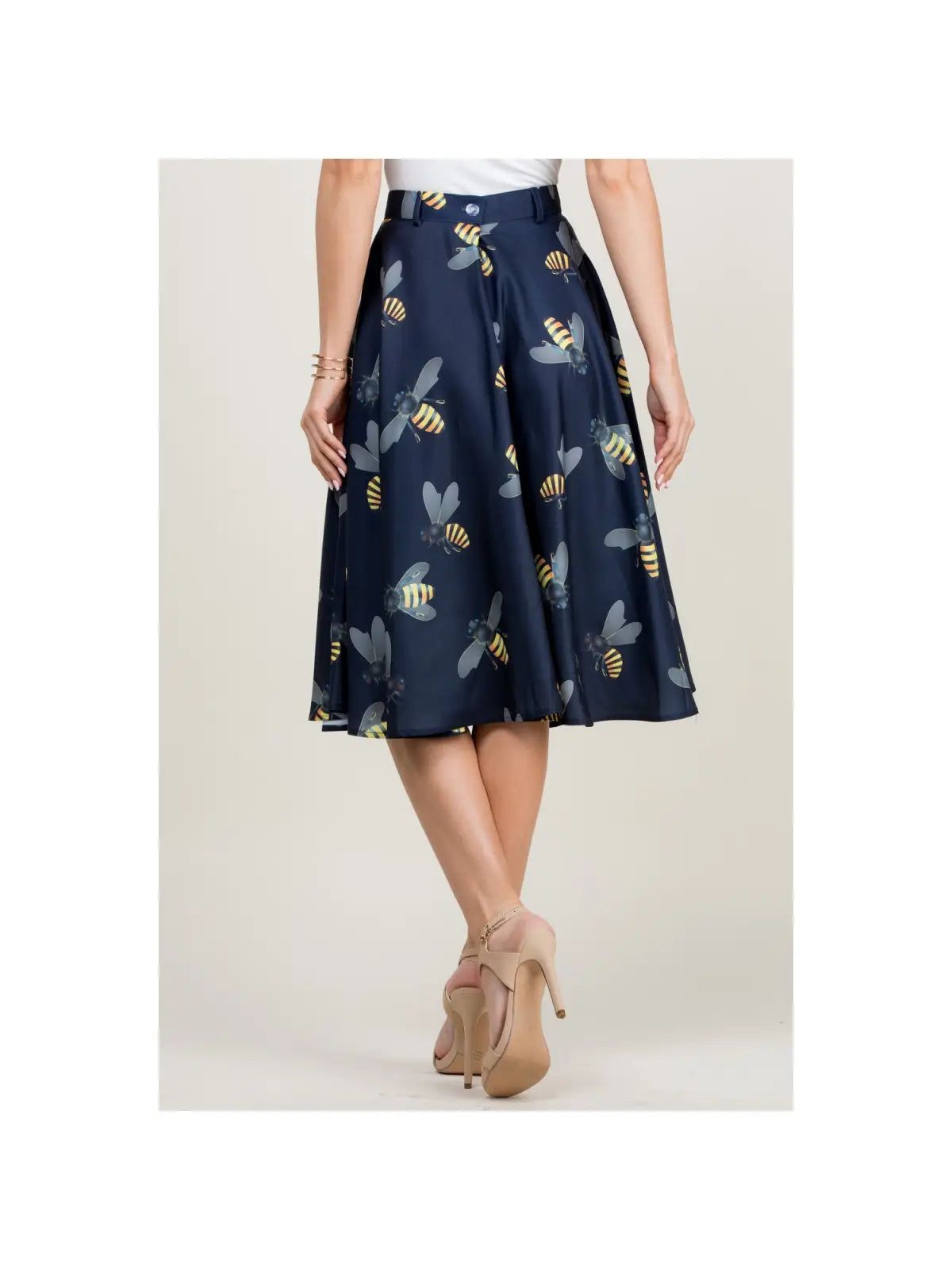 Bee Print Navy Swing Skirt - Athena's Fashion Boutique