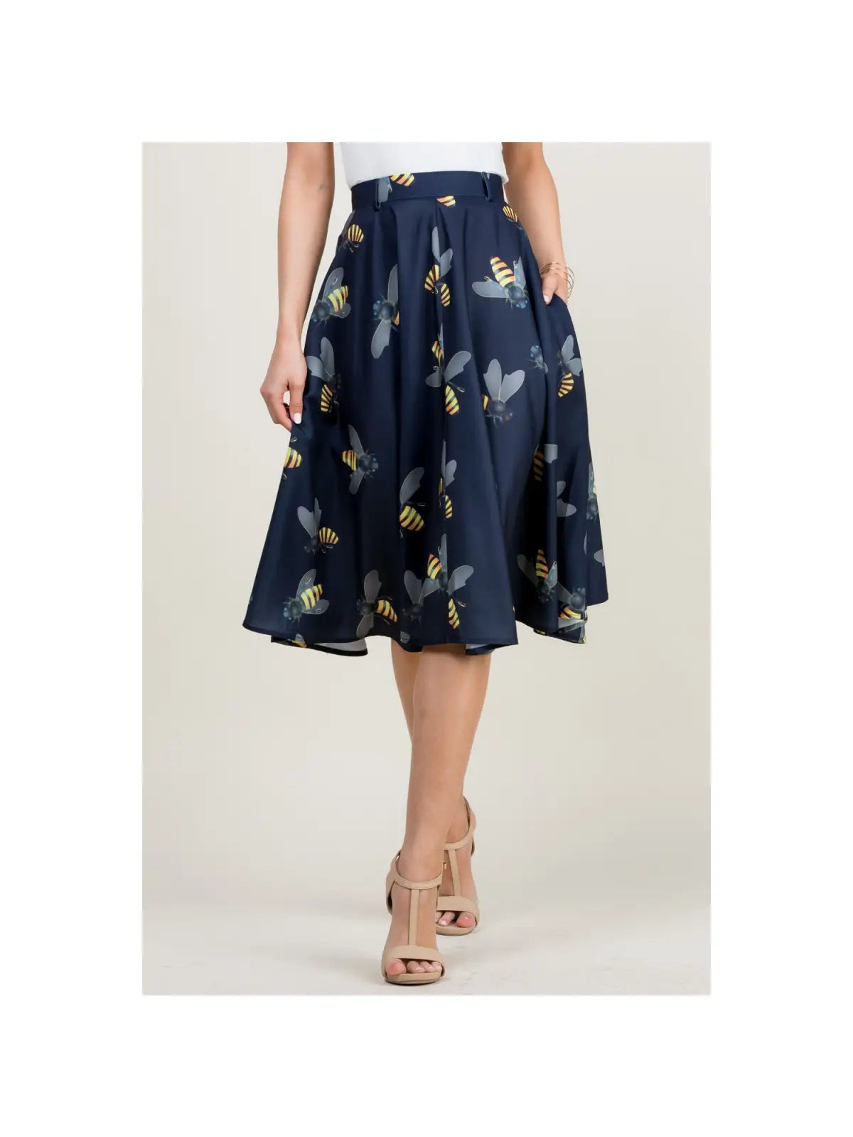 Bee Print Navy Swing Skirt - Athena's Fashion Boutique