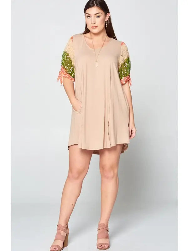 Taupe Chiffon Sleeves Swing Dress - Athena's Fashion Boutique