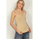 Beige Y2K Washed Casual Fitted Tank Top