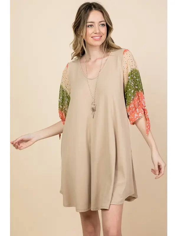 Taupe Chiffon Sleeves Swing Dress - Athena's Fashion Boutique