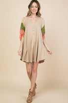 Taupe Chiffon Sleeves Swing Dress - Athena's Fashion Boutique