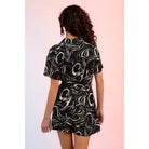  Black Marbled Print Belted Shirt Dress