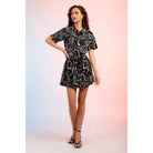 Black Marbled Print Belted Shirt Dress