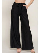 Women's Black Drawstring Crinkle Long Pants