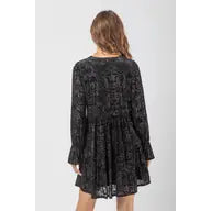 Black Deep V-Neck Jacquard Velvet Holiday Mini Dress