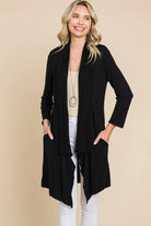 Black Drape Detail Half Duster Solid Cardigan