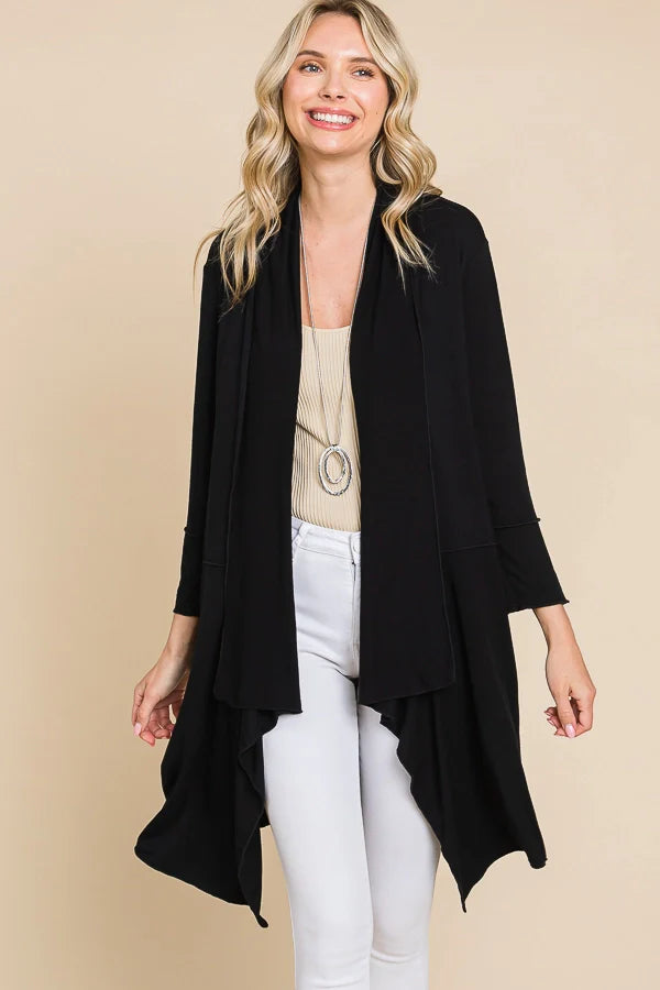 Black Drape Detail Half Duster Solid Cardigan