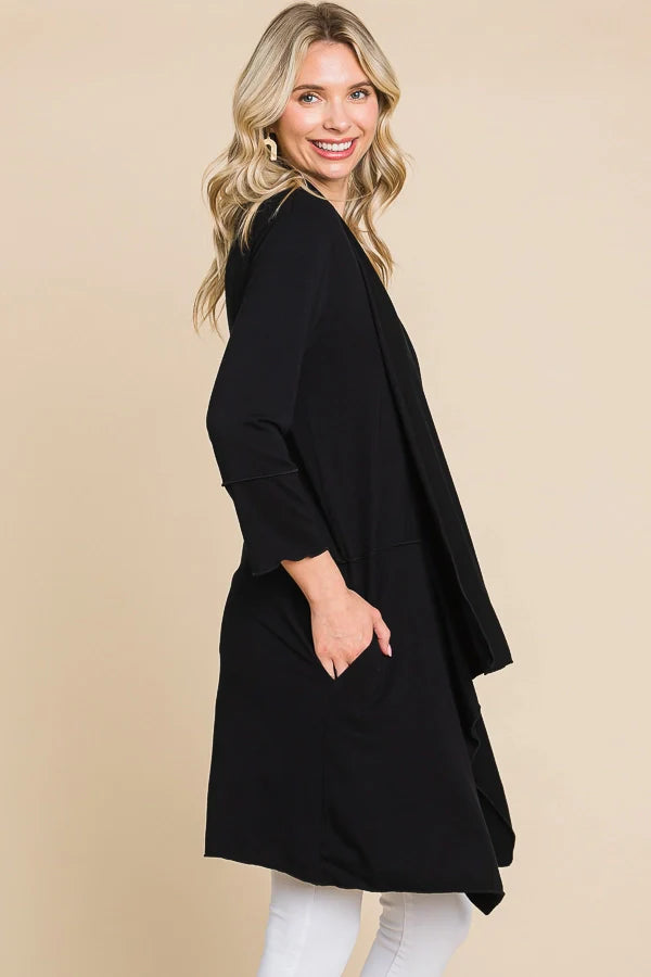 Black Drape Detail Half Duster Solid Cardigan