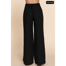 Black Straight Woven Linen Effect Long Pants