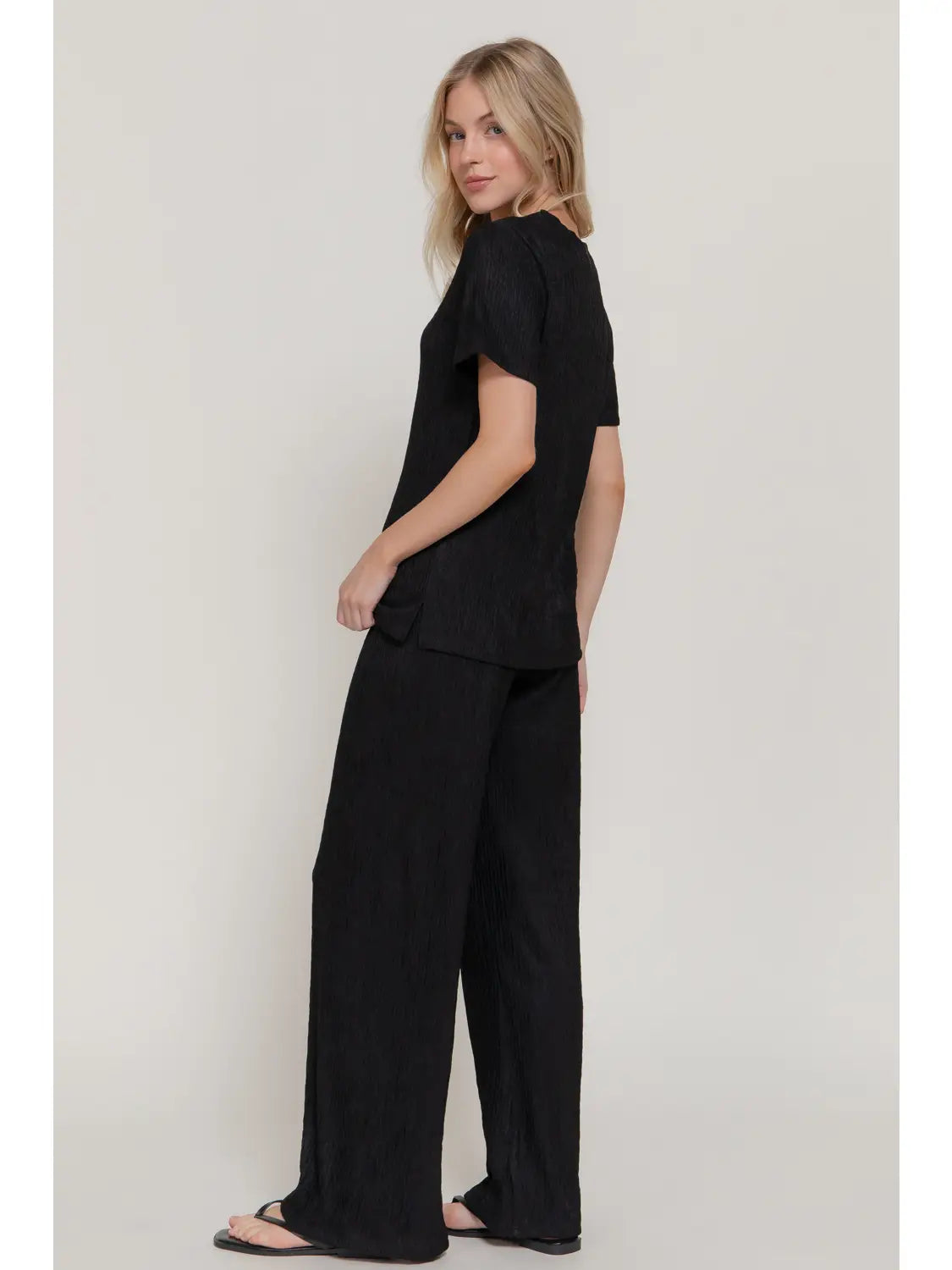 Black Tshirt and Wide Pants Lounge Set