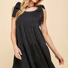 Women's Tiered Midi Dress with Ribbon Tie - Athena's Fashion Boutique