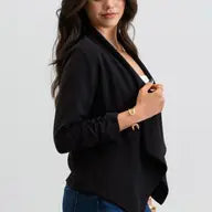 Rouched Sleeve Open Blazer - Athena's Fashion Boutique