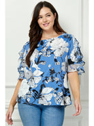 Plus Size Blue Floral Bliss Boatneck Blouse