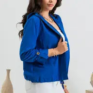 Blue Zipper Button Snap Jacket - Athena's Fashion Boutique