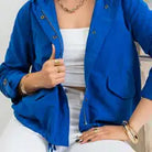 Blue Zipper Button Snap Jacket - Athena's Fashion Boutique