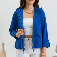 Blue Zipper Button Snap Jacket - Athena's Fashion Boutique