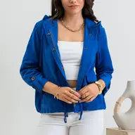 Blue Zipper Button Snap Jacket - Athena's Fashion Boutique